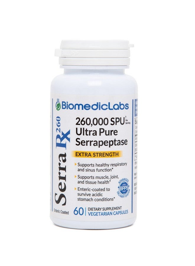 Biomedic Labs RX Serrarx 260000 Su Serrapeptase Enteric Coated Proteolytic Systemic Enzyme Nongmo Gluten Free Vegan Supports Sinus Immune & Lung Health 60 Veg Capsules - Image 2