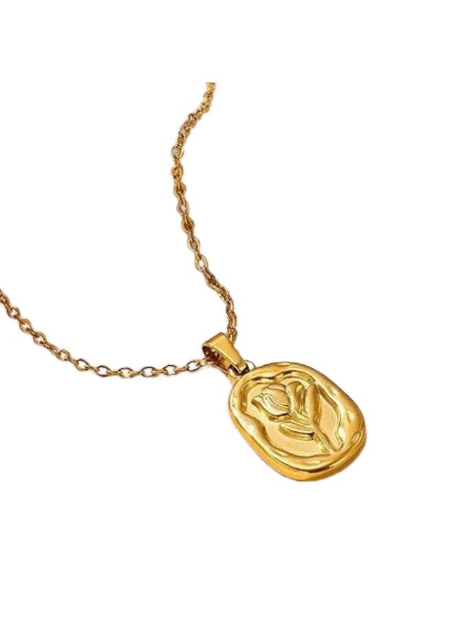 stainless steel Golden Plated Tulip Flower Pendant Necklace,  Vermeil - Image 1