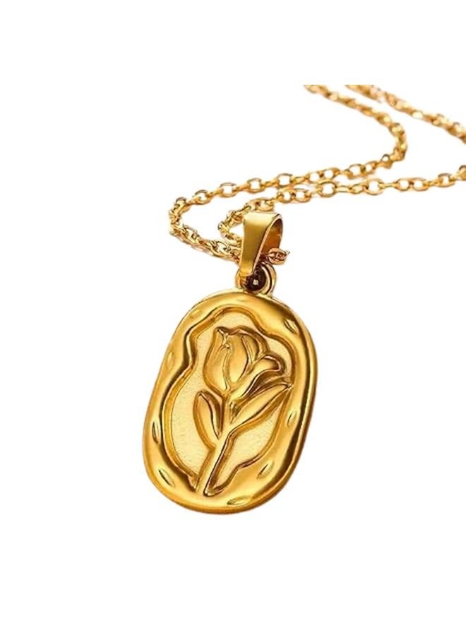 stainless steel Golden Plated Tulip Flower Pendant Necklace,  Vermeil - Image 2