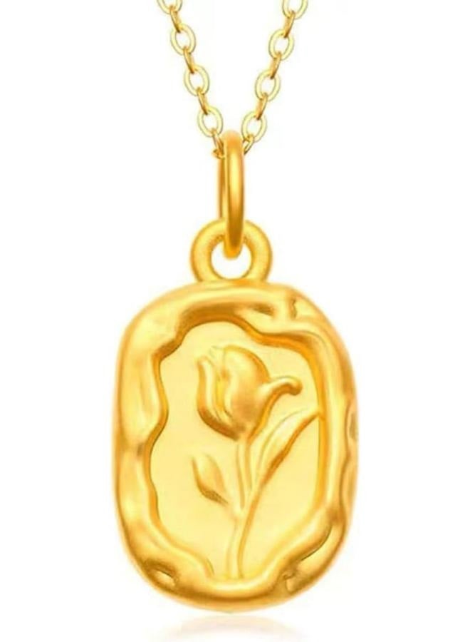 stainless steel Golden Plated Tulip Flower Pendant Necklace,  Vermeil - Image 4