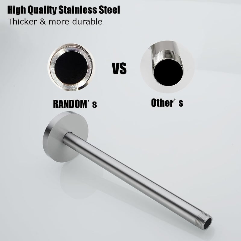 Random Brushed Nickel Shower Arm with Flange 12 Inches Ceiling Mount Shower Head Extension Straight Arm Ceiling-Mounted For Fixed Shower Head.RD-91038-12BN - Image 4