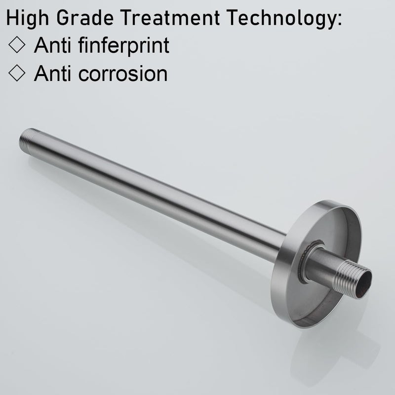 Random Brushed Nickel Shower Arm with Flange 12 Inches Ceiling Mount Shower Head Extension Straight Arm Ceiling-Mounted For Fixed Shower Head.RD-91038-12BN - Image 2