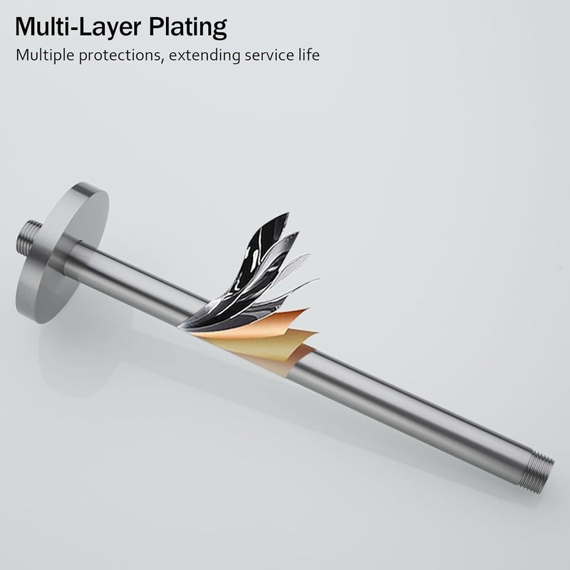 Random Brushed Nickel Shower Arm with Flange 12 Inches Ceiling Mount Shower Head Extension Straight Arm Ceiling-Mounted For Fixed Shower Head.RD-91038-12BN - Image 5