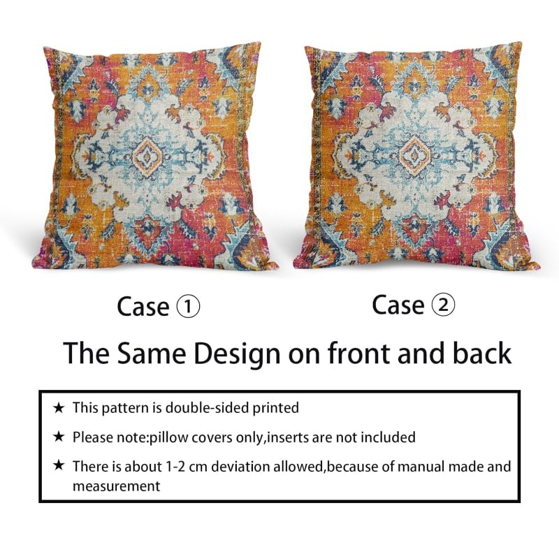 aportt Orange Teal Boho Vintage Pillow Covers 18X18 Inch Bohemian Carpet Print Decorative Pillow Cases Antique Ethnic Indian Rust Throw Pillows Set of 2 Farmhouse Home Decor For Sofa Couch Porch Outdoor - Image 4