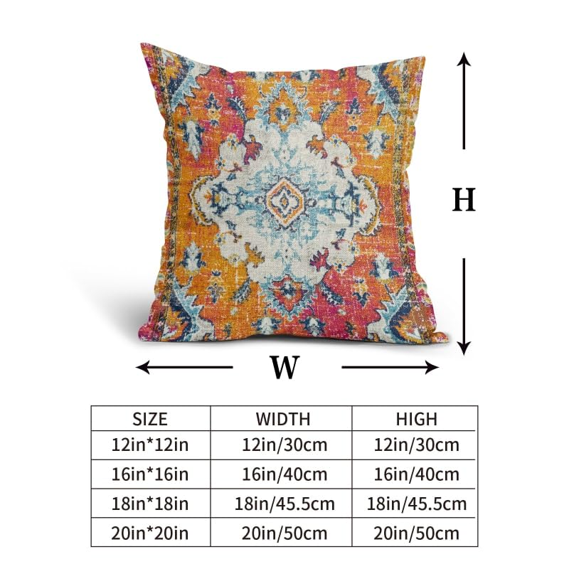 aportt Orange Teal Boho Vintage Pillow Covers 18X18 Inch Bohemian Carpet Print Decorative Pillow Cases Antique Ethnic Indian Rust Throw Pillows Set of 2 Farmhouse Home Decor For Sofa Couch Porch Outdoor - Image 5
