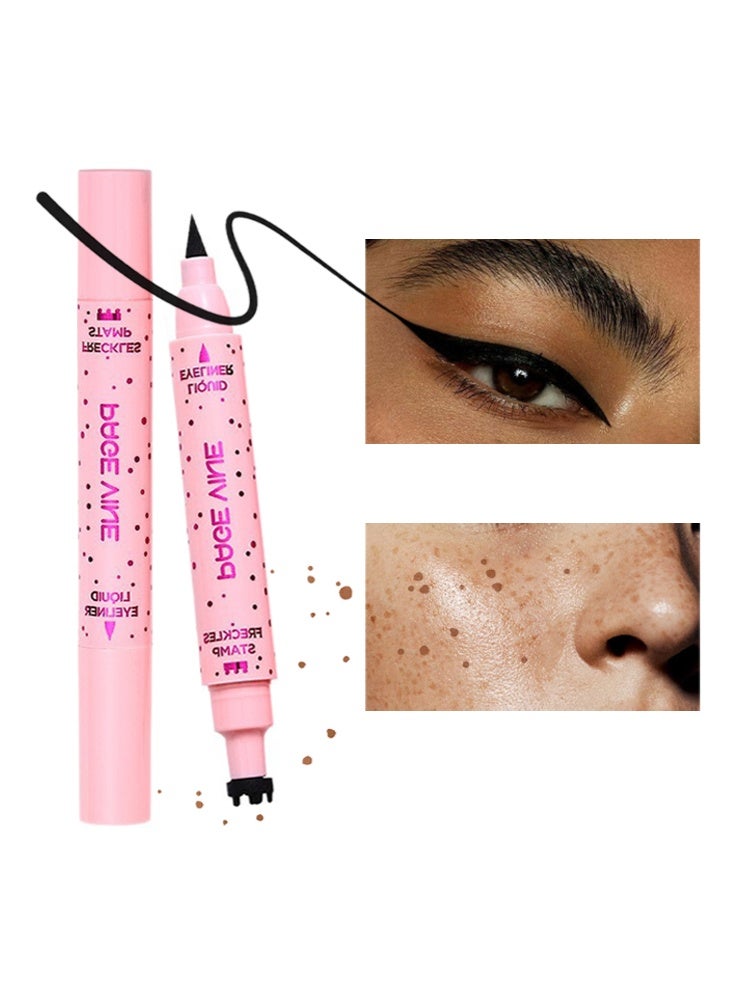 PAGE VINE 2in 1 Freckles Stamp & Liquid Eyeliner-Black Eyeliner and Natural Freckle Pen, Waterproof Simulation Fake Spot Makeup Tool Lasting 5-Point Face Dot Spot Stamp Eyeliner Pen # LIGHT - Image 1