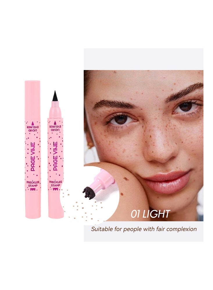 PAGE VINE 2in 1 Freckles Stamp & Liquid Eyeliner-Black Eyeliner and Natural Freckle Pen, Waterproof Simulation Fake Spot Makeup Tool Lasting 5-Point Face Dot Spot Stamp Eyeliner Pen # LIGHT - Image 2
