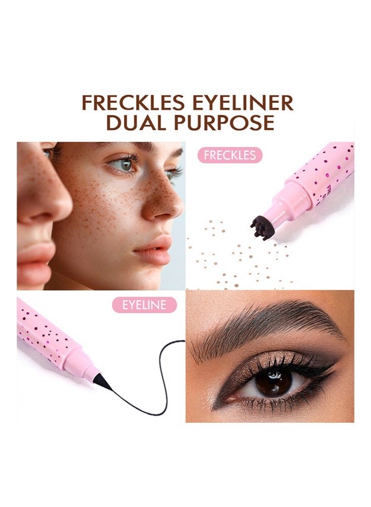 PAGE VINE 2in 1 Freckles Stamp & Liquid Eyeliner-Black Eyeliner and Natural Freckle Pen, Waterproof Simulation Fake Spot Makeup Tool Lasting 5-Point Face Dot Spot Stamp Eyeliner Pen # LIGHT - Image 3