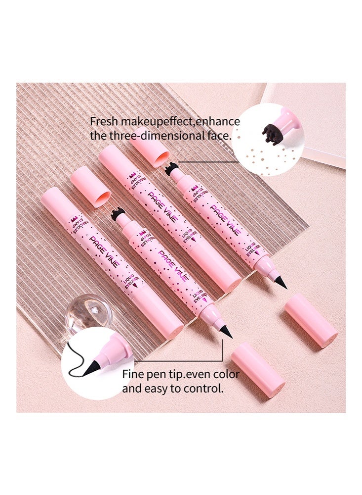 PAGE VINE 2in 1 Freckles Stamp & Liquid Eyeliner-Black Eyeliner and Natural Freckle Pen, Waterproof Simulation Fake Spot Makeup Tool Lasting 5-Point Face Dot Spot Stamp Eyeliner Pen # LIGHT - Image 4
