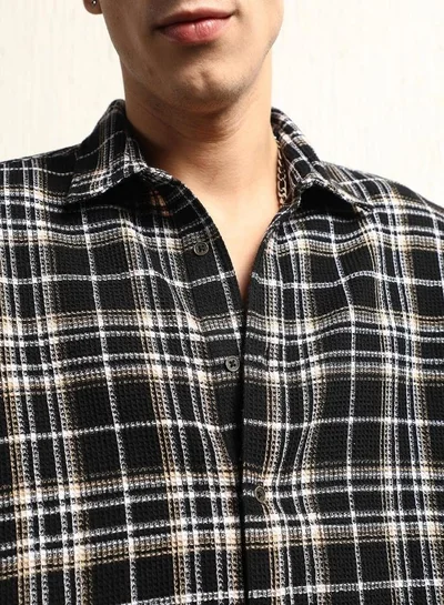 Hubberholme Men's Multicolour Cotton Blend Checkered Button Down Oversized Shirt