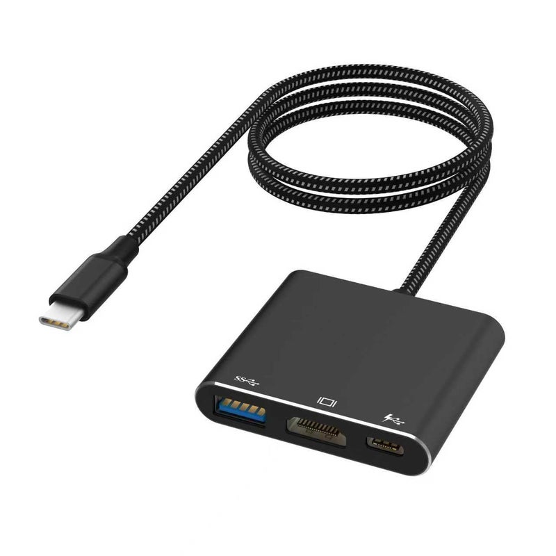 Battony USB C Multiport AV Adapter with 4K HDTV Output USB 3.0 Port, Blcak 50cm Braided Cable & USB-C Fasting Charging Port,Compatible for MacBook Pro Air M1 M2 Pad Pro iMac and Other Type C Devices - Image 1