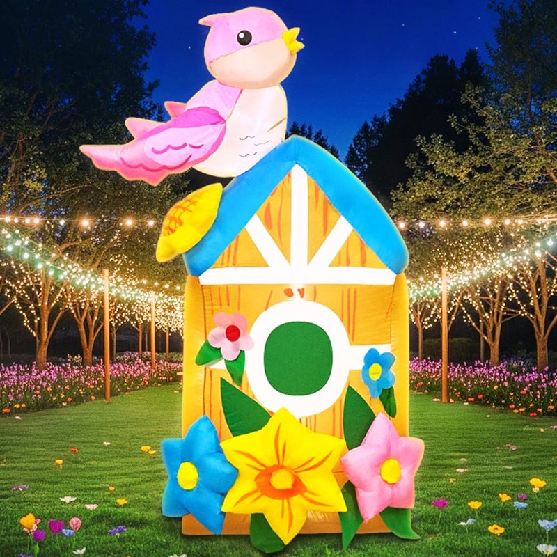 KOOY 5FT Spring Inflatable Bird House Outdoor Decorations Blow up Yard Decor Builtin LED Lights for Spring Easter Yard Garden Lawn Party - Image 2