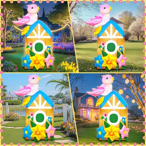 KOOY 5FT Spring Inflatable Bird House Outdoor Decorations Blow up Yard Decor Builtin LED Lights for Spring Easter Yard Garden Lawn Party - Image 3