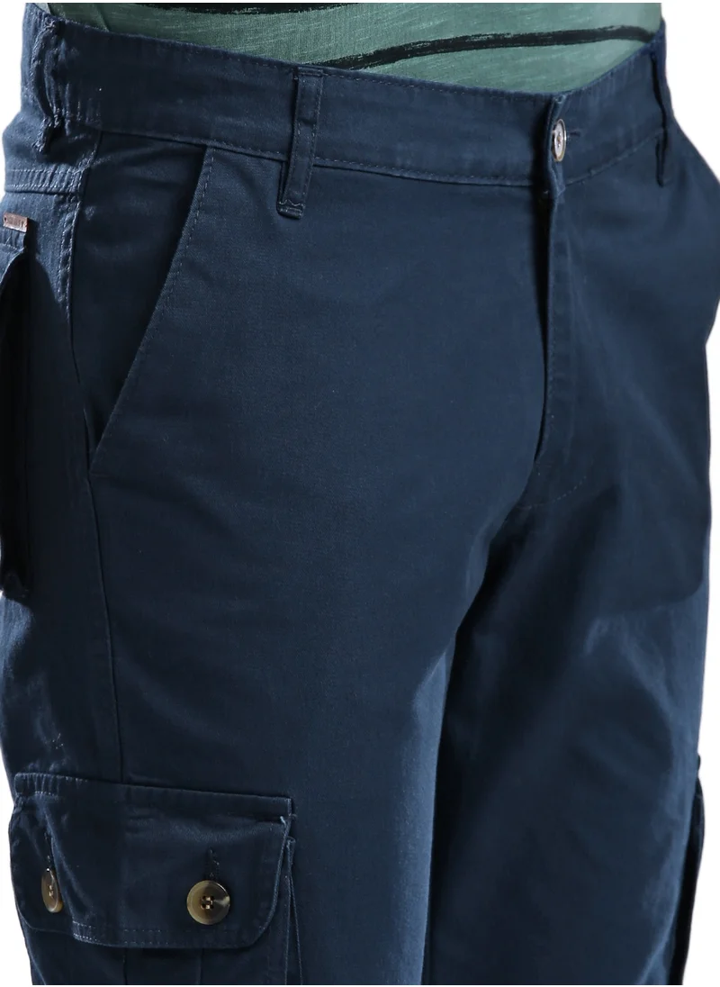 هوبرهولمي Navy Blue Slim Fit Solid Cargo Trousers for Men