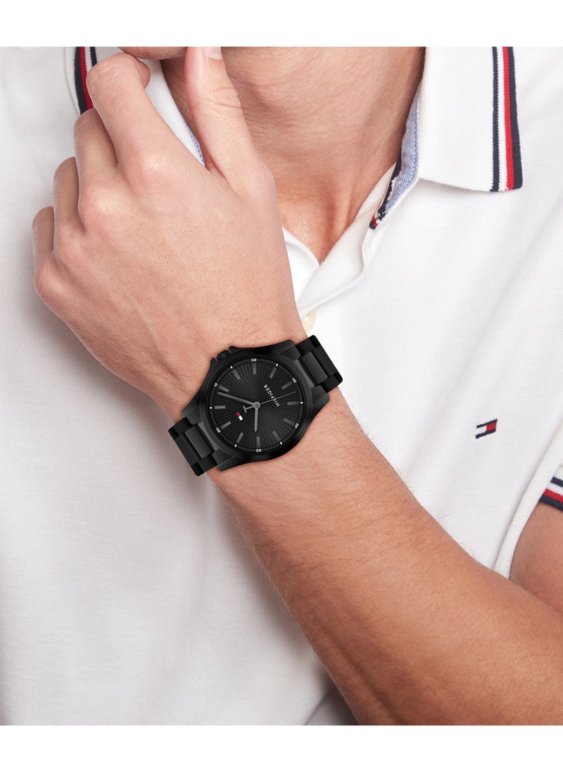 TOMMY HILFIGER - TOMMY HILFIGER ROUND ANALOG MEN'S BLACK CASE WATCH - 1710680 - Image 1