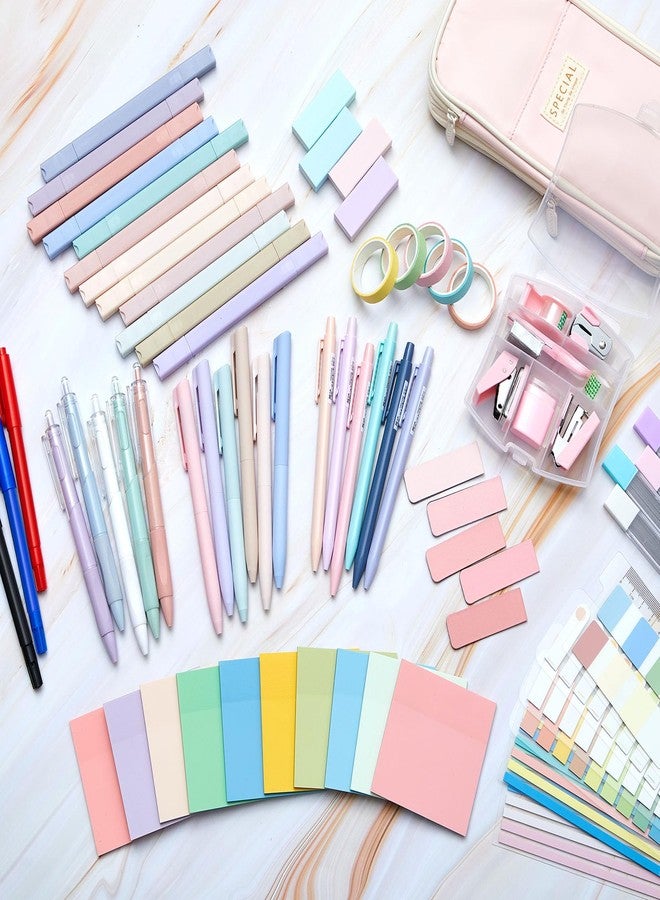 Sinload 72 Pcs Aesthetic School Supplies with Pencil Case 4 Prong Folders 12 Highlighters 20 Mechanical Pencil Pen 500 Sheets Transparent Sticky Note Tabs Stationery for College Office(Pink) - Image 5