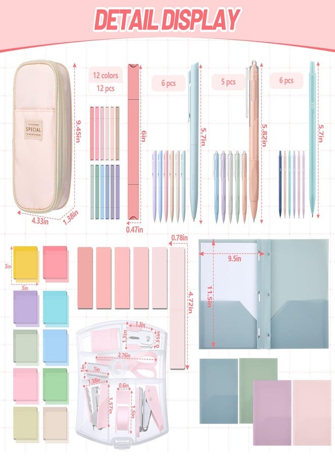 Sinload 72 Pcs Aesthetic School Supplies with Pencil Case 4 Prong Folders 12 Highlighters 20 Mechanical Pencil Pen 500 Sheets Transparent Sticky Note Tabs Stationery for College Office(Pink) - Image 4