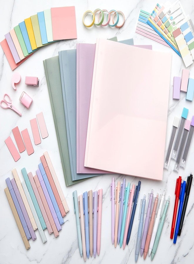 Sinload 72 Pcs Aesthetic School Supplies with Pencil Case 4 Prong Folders 12 Highlighters 20 Mechanical Pencil Pen 500 Sheets Transparent Sticky Note Tabs Stationery for College Office(Pink) - Image 3
