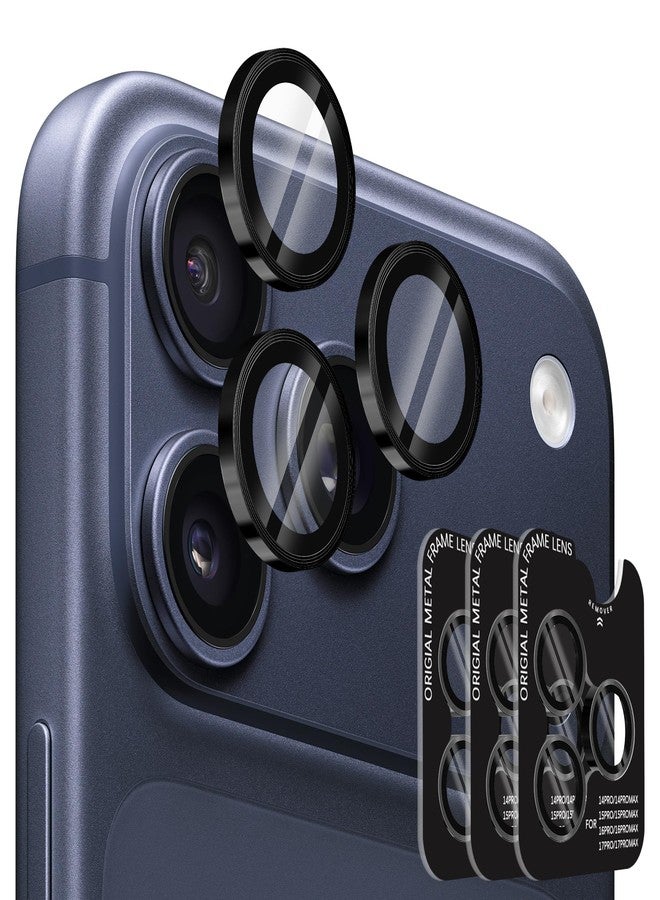 Orzero (3 Sets) Orzero Camera Lens Protector Compatible for iPhone 17 Pro/17 Pro Max/16 Pro/16 Pro Max/15 Pro/15 Pro Max/14 Pro/14 Pro Max, Protector de Cámera One-Step Installation Tray Individual Metal Ring Glass - Black - Image 1