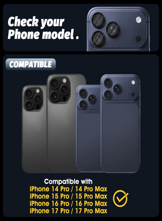 Orzero (3 Sets) Orzero Camera Lens Protector Compatible for iPhone 17 Pro/17 Pro Max/16 Pro/16 Pro Max/15 Pro/15 Pro Max/14 Pro/14 Pro Max, Protector de Cámera One-Step Installation Tray Individual Metal Ring Glass - Black - Image 2