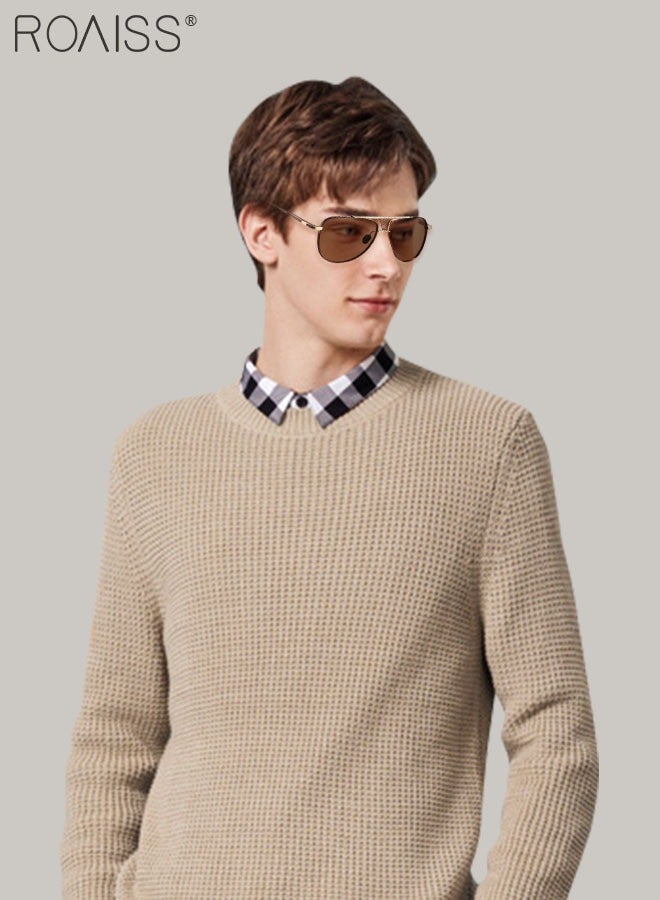 roaiss Men's Aviator Sunglasses, UV400 Protection Sun Glasses with Metal Frame, Fashion Anti-Glare Sun Shades for Men Driving, Fishing, Traveling, Brown, 61mm - Image 2