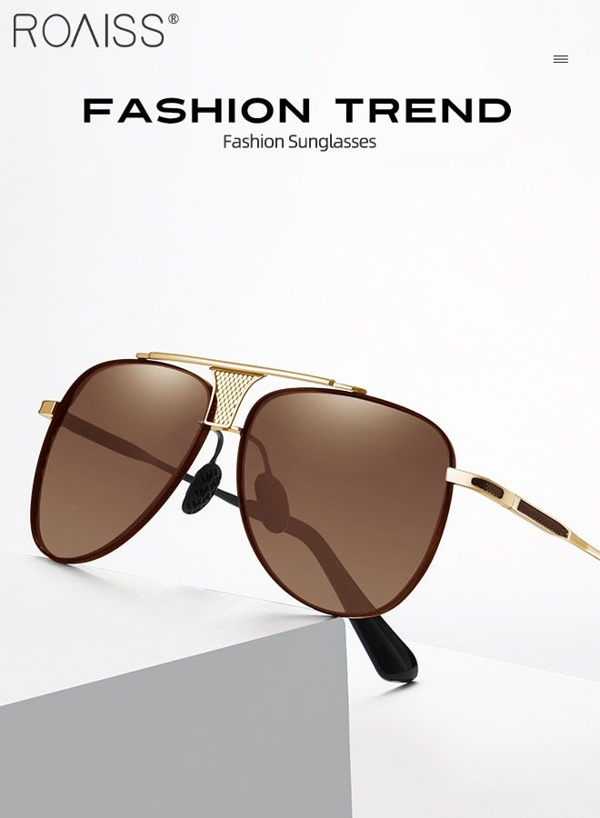roaiss Men's Aviator Sunglasses, UV400 Protection Sun Glasses with Metal Frame, Fashion Anti-Glare Sun Shades for Men Driving, Fishing, Traveling, Brown, 61mm - Image 3