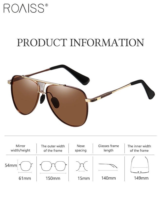 roaiss Men's Aviator Sunglasses, UV400 Protection Sun Glasses with Metal Frame, Fashion Anti-Glare Sun Shades for Men Driving, Fishing, Traveling, Brown, 61mm - Image 5