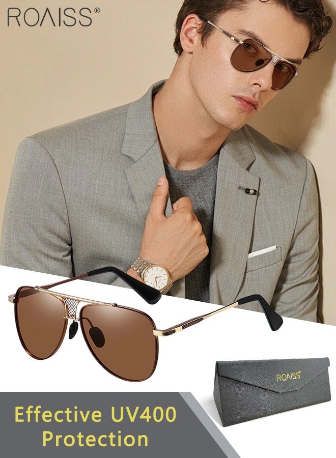 roaiss Men's Aviator Sunglasses, UV400 Protection Sun Glasses with Metal Frame, Fashion Anti-Glare Sun Shades for Men Driving, Fishing, Traveling, Brown, 61mm - Image 1