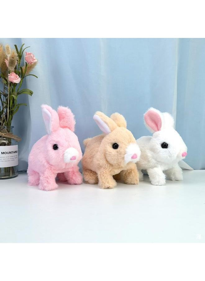 Plush Electric White Rabbit Pet Will Walk Call Mouth Shake Ears Long Plush Rabbit Toy Plush Electric White-Color:Rainbow Rabbit [pink]  - Image 5