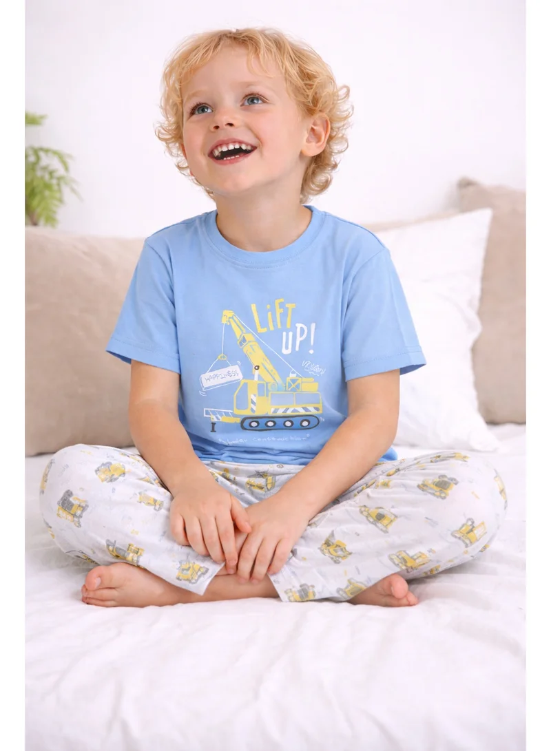 Victor And Jane  Boys Construction Print Cotton Pajama Set – T-Shirt & Full Pants Nightwear for Men | Best Price UAE