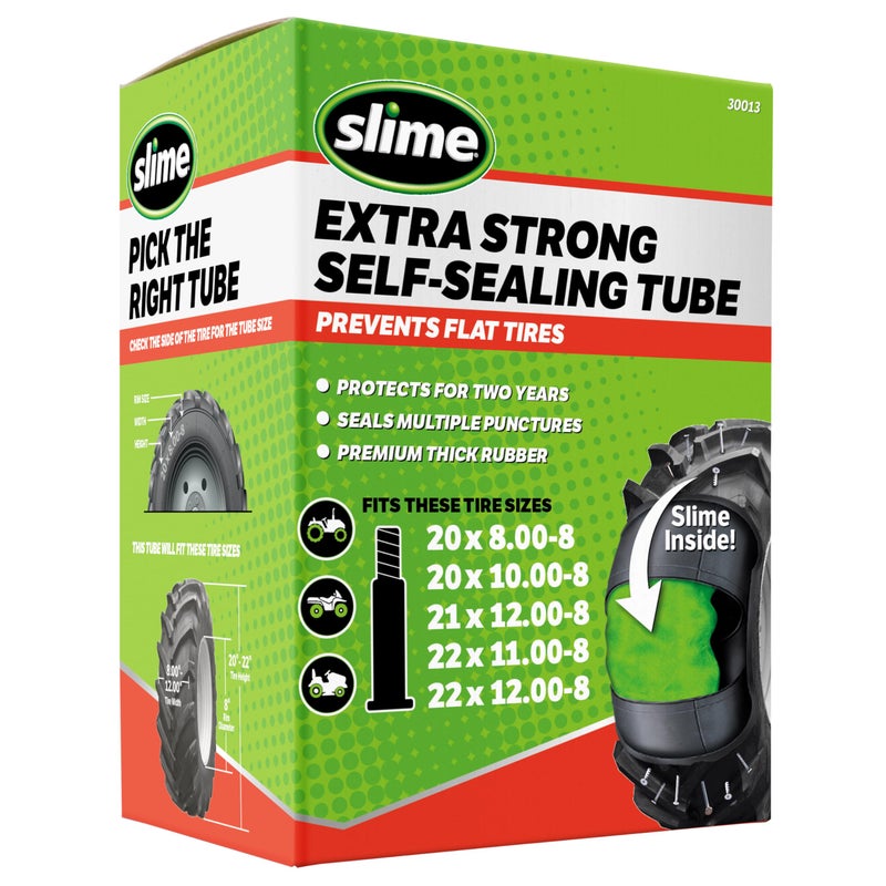 Slime 30013 Inner Tube for lawn mowers, ATVs, tractors and other farm equipment, Extra Strong, Includes Self-Sealing Slime Sealant, Heavy Duty, 20 x 8.00-8"/20 x 10-8"/21 x 12-8"/22 x 11-8"/22 x 12-8" - Image 1