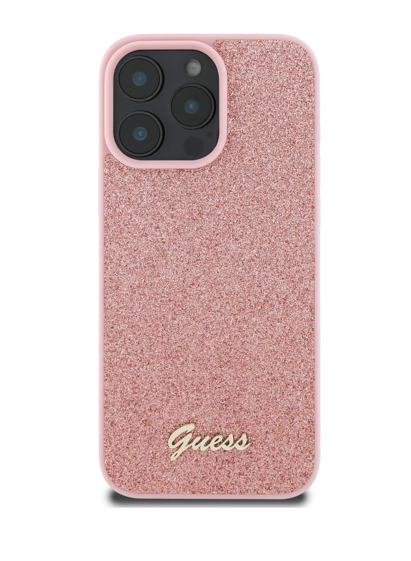 GUESS iPhone 16 Pro Max Case Fixed Glitter Hard Cover / Drop Protection / Extra Shield Protection- Pink - Image 1