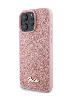 GUESS iPhone 16 Pro Max Case Fixed Glitter Hard Cover / Drop Protection / Extra Shield Protection- Pink  - Image 3