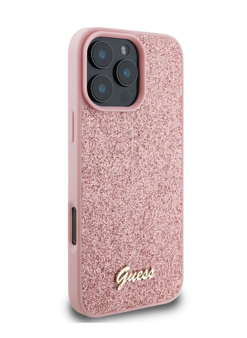 GUESS iPhone 16 Pro Max Case Fixed Glitter Hard Cover / Drop Protection / Extra Shield Protection- Pink - Image 4