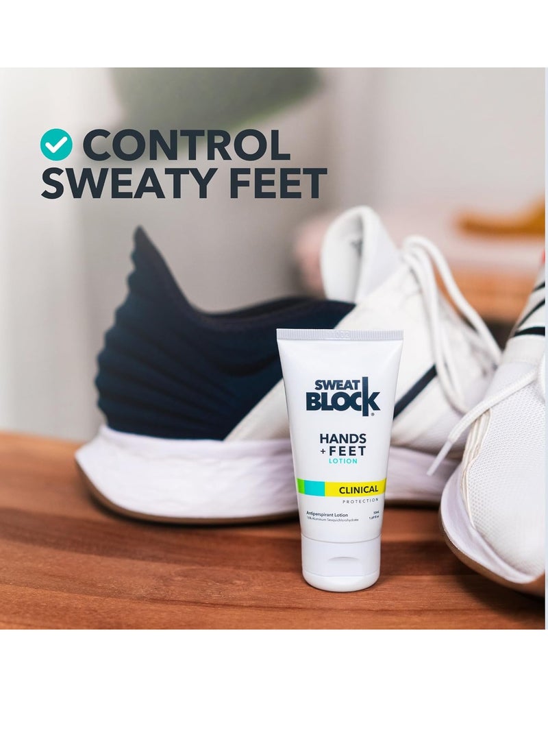 SweatBlock Antiperspirant Lotion for Hands & Feet - CLINICAL STRENGTH for Men & Women - Hyperhidrosis Aid to Stop Excessive Sweating - Reduces Foot Odor - Moisturizing w/ Aloe - Travel Size 1.69 fl oz