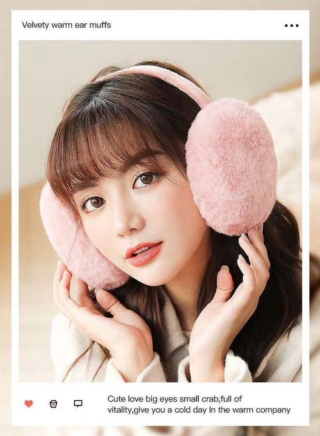 واقيات أذن شتوية دافئة للنساء والفتيات، مناسبة للرياضات الخارجية، للدراجات والتزلج، مقاومة للرياح، بتصميم أذن أرنب مخملي (لون وردي فاتح). - Image 5