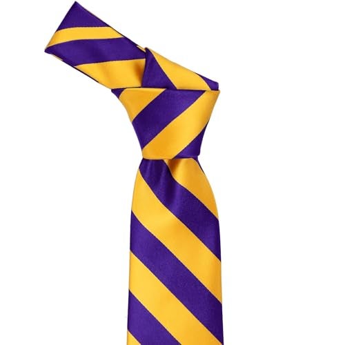 tiemart Striped Tie (Dark Purple and Golden Yellow) - Image 5