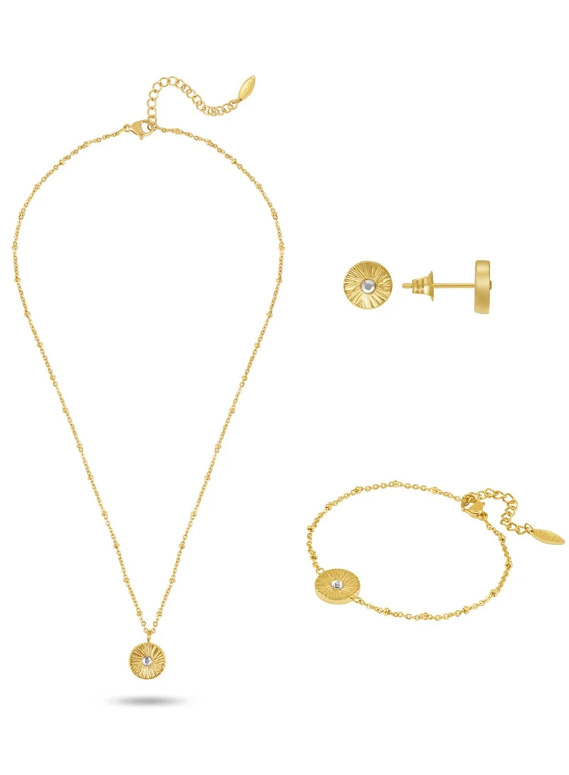 بوليس Meiryo Gold Stainless Steel Necklace Bracelet Earrings Gift Set for Women