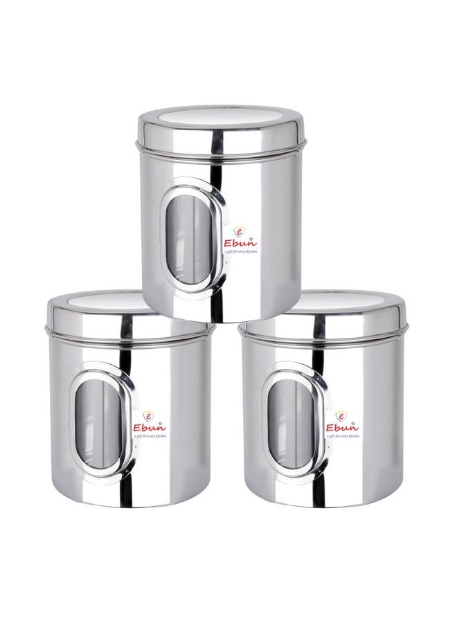 Ebun Stainless Steel See Through Transparent Container | Multipurpose Canister | Jar for Kitchen Storage with Small See through Window | Airtight See Through Jar Barni | Pack of 3 | 1.5 Kgs - Image 1