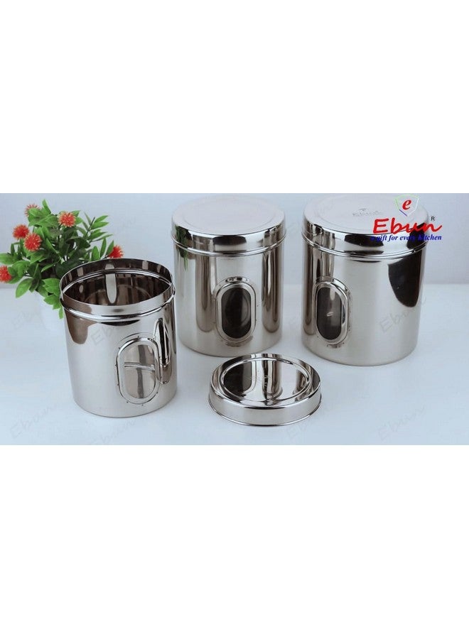Ebun Stainless Steel See Through Transparent Container | Multipurpose Canister | Jar for Kitchen Storage with Small See through Window | Airtight See Through Jar Barni | Pack of 3 | 1.5 Kgs - Image 4