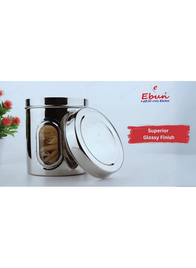 Ebun Stainless Steel See Through Transparent Container | Multipurpose Canister | Jar for Kitchen Storage with Small See through Window | Airtight See Through Jar Barni | Pack of 3 | 1.5 Kgs - Image 2