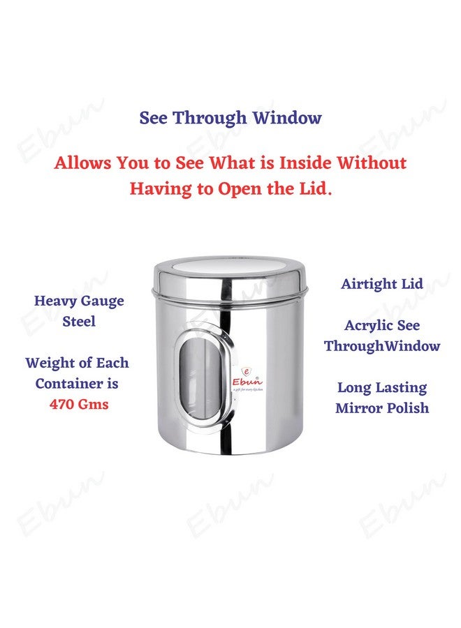 Ebun Stainless Steel See Through Transparent Container | Multipurpose Canister | Jar for Kitchen Storage with Small See through Window | Airtight See Through Jar Barni | Pack of 3 | 1.5 Kgs - Image 5