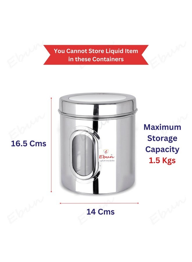 Ebun Stainless Steel See Through Transparent Container | Multipurpose Canister | Jar for Kitchen Storage with Small See through Window | Airtight See Through Jar Barni | Pack of 3 | 1.5 Kgs - Image 3