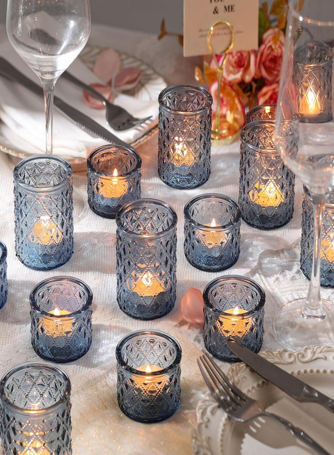 NITIME 24pcs Assorted Blue Votive Candle Holders, Tealight Candle Holders for Table Centerpiece, Blue Candle Holder Decor for Wedding, Baby Shower Party & Spa - Image 1