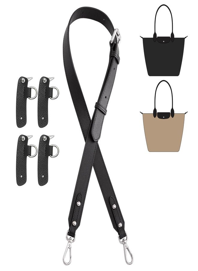 OAikor Upgraded Purse Strap Replacement Compatible with Longchamp Bag, Anti-Slip Leather Bag Straps Conversion Kit, 4 Buckles Handbags Crossbody Shoulder Strap 34-48'' Adjustable for Women(Black) - Image 1
