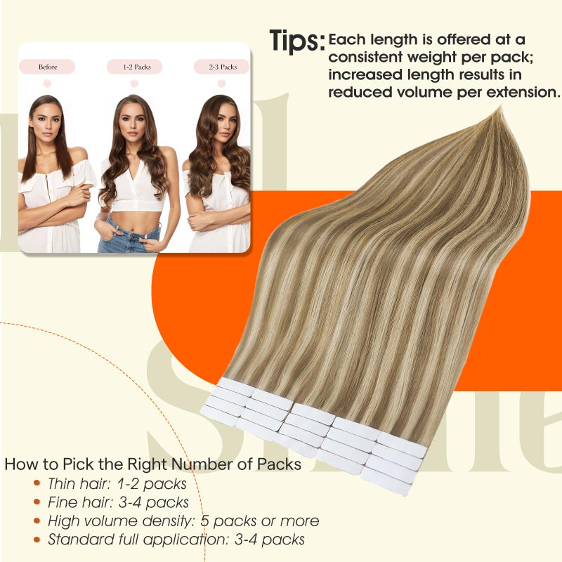 Full Shine Tape in Hair Extensions 20 Inch Human Hair Tape in Extensions Remy Hair Color 16/22 Golden Blonde Highlighted Light Blonde Hair Extensions Real Human Hair 50G 20Pcs Seamless Skin Weft Hair - Image 4
