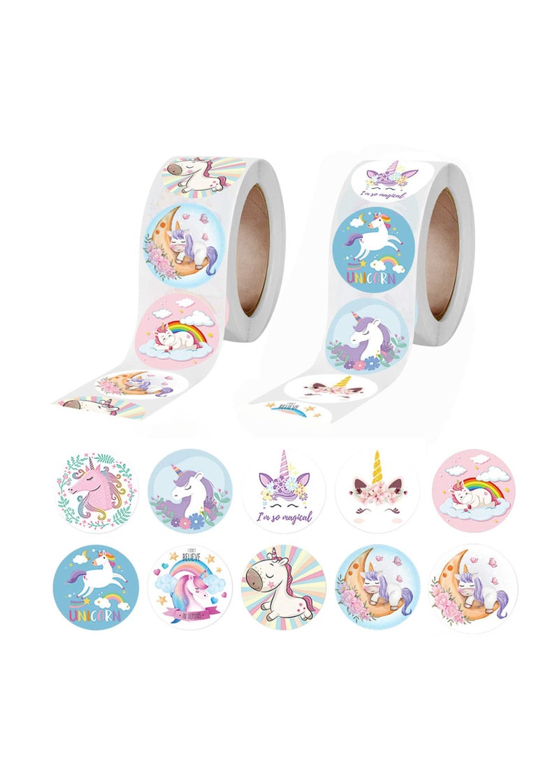 شو وو 1000 Pieces Unicorn Label Stickers, Cute Stickers DIY 10 Style 1 Inch Decoration Self Adhesive Kids School Party Favors for - Image 1
