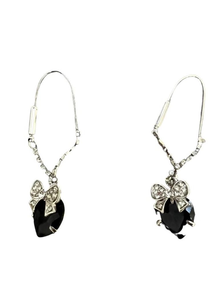 VENTIUP Water Drop Dangle Ear Stud Earrings Black  - Image 3