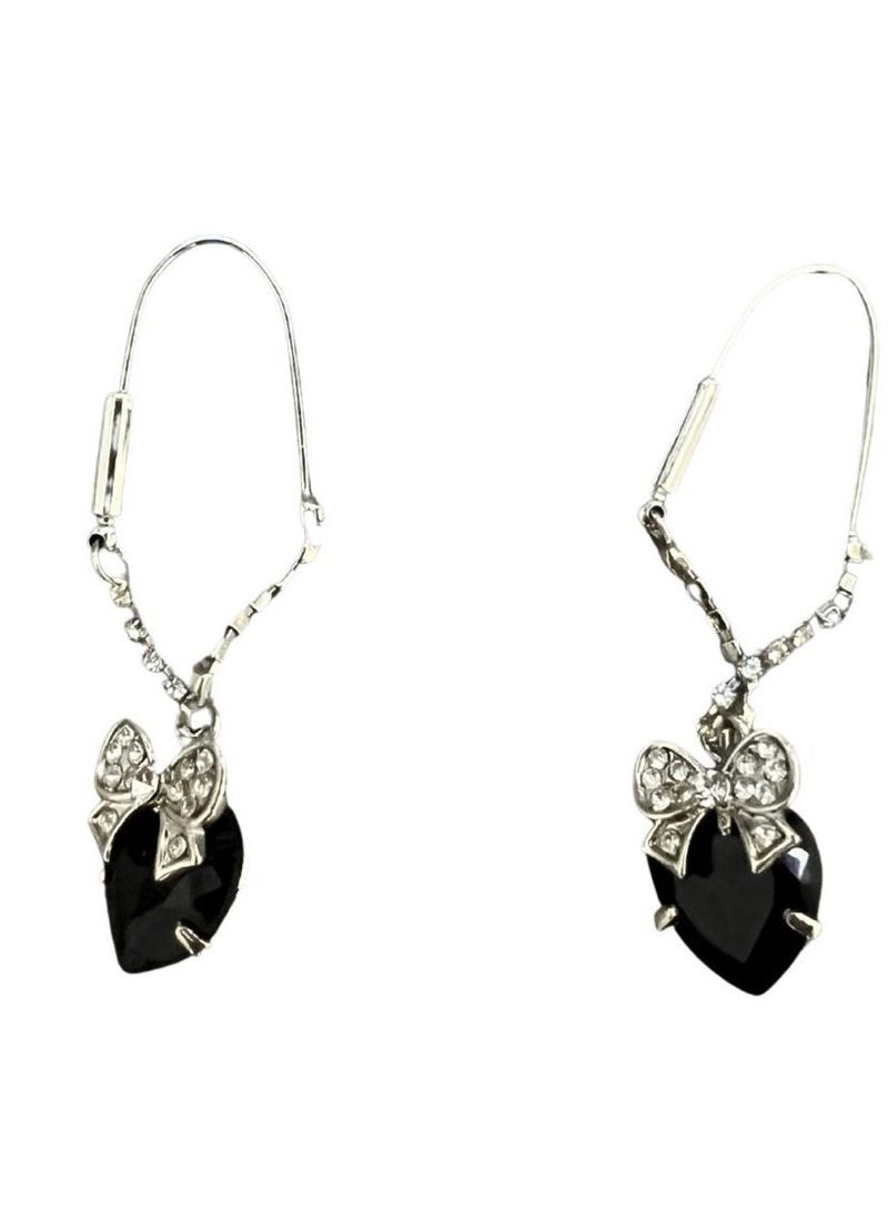 VENTIUP Water Drop Dangle Ear Stud Earrings Black  - Image 1