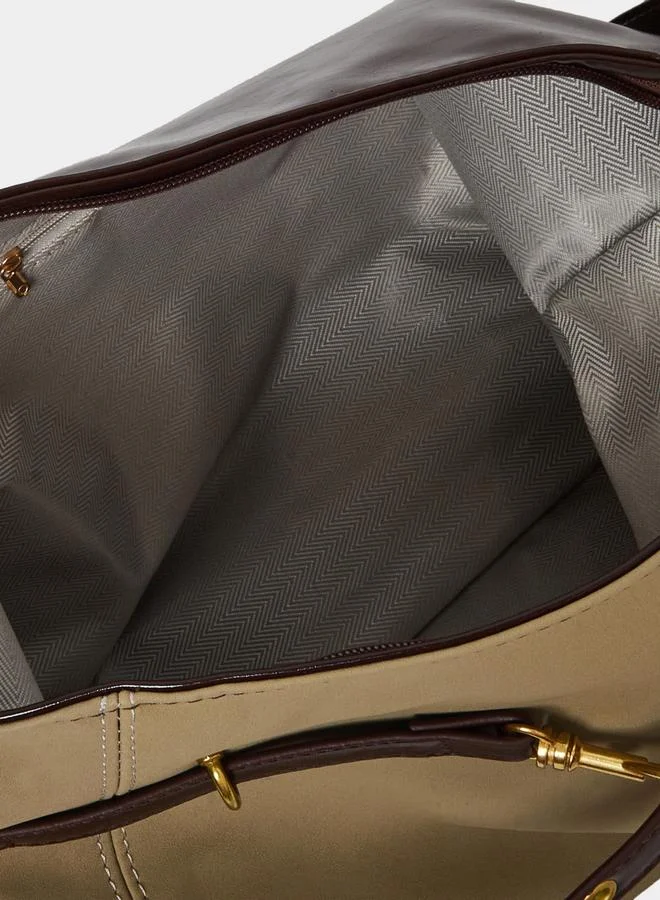 Styli Styli Khaki Shoulder Bag with Brown Leather Detail